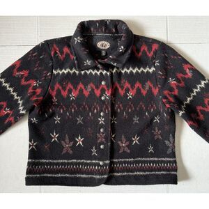 COUNTY CLOTHING CO - Women's Black & Red Boxy Button Jacket - Size X-Large